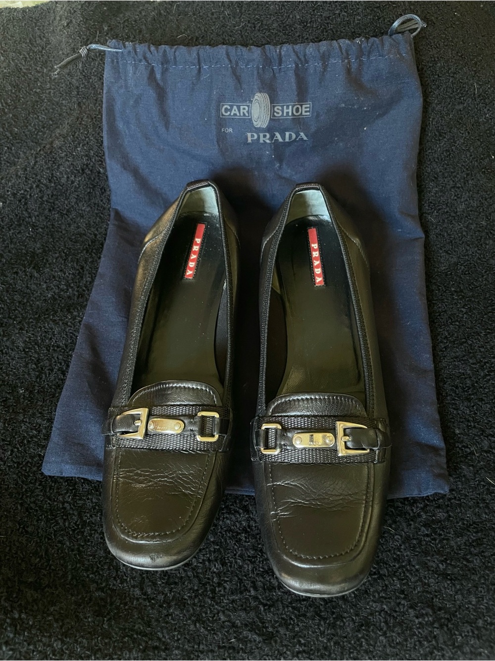 PRADA Car Shoe Black Flats with Dust Bag